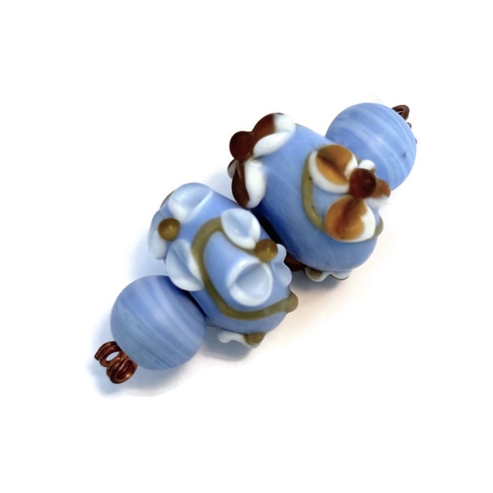 As Low As $2 Matte Periwinkle Blossom Handmade Lampwork Rondelle Bead Set (4)